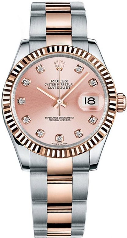 repliche Orologio Rolex Datejust 31 con lunetta scanalata con diamante rosa 178271