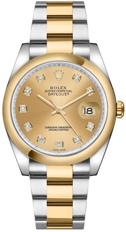 repliche Orologio Rolex Datejust 36 Champagne con diamanti in oro e acciaio 116203