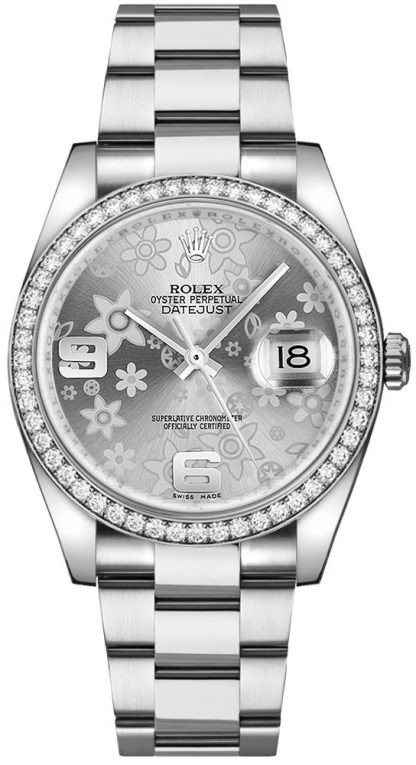 repliche Orologio Rolex Datejust 36 con diamanti floreali in argento 116244