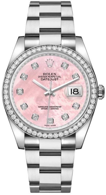 repliche Orologio Rolex Datejust 36 con diamanti in madreperla rosa 116244