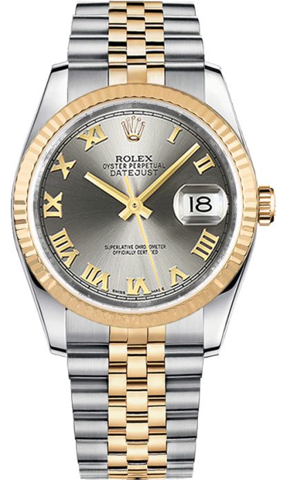 repliche Orologio Rolex Datejust 36 con lunetta scanalata in numeri romani 116233