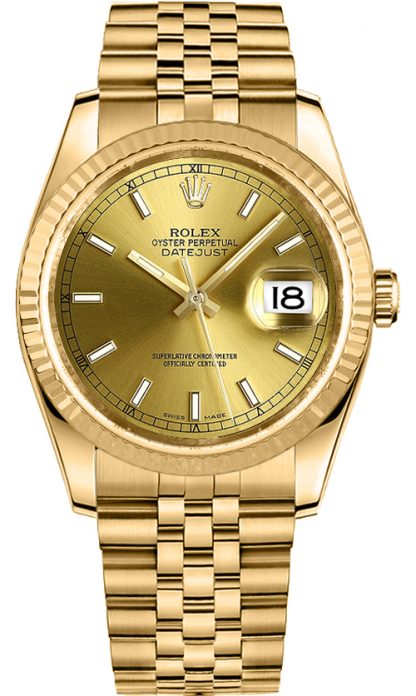 repliche Orologio Rolex Datejust 36 con lunetta scanalata in oro massiccio 116238