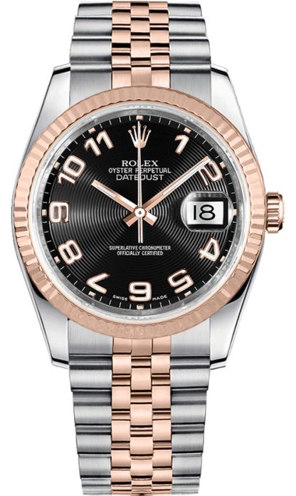 repliche Orologio Rolex Datejust 36 con lunetta scanalata in oro rosa 116231