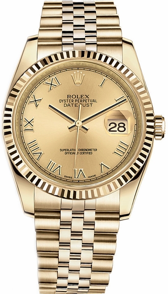 repliche Orologio Rolex Datejust 36 oro romano con numeri romani 116238