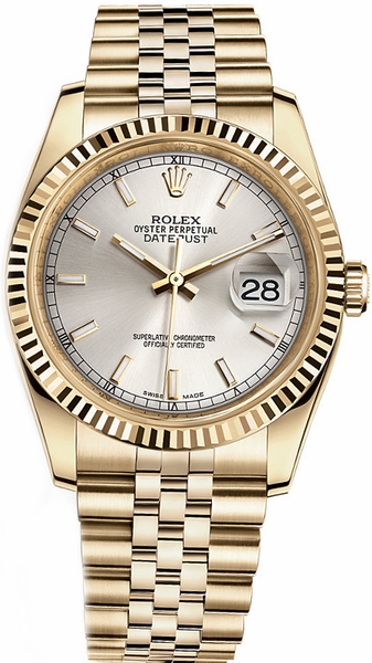 repliche Orologio Rolex Datejust 36 quadrante argento orologio d'oro 116238