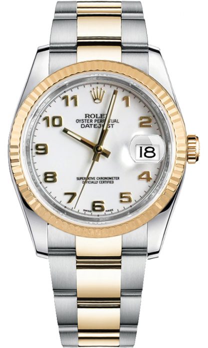 repliche Orologio Rolex Datejust 36 quadrante bianco oro e acciaio 116233