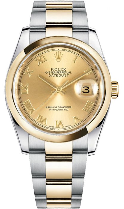 repliche Orologio Rolex Datejust 36 quadrante champagne acciaio e oro 116203