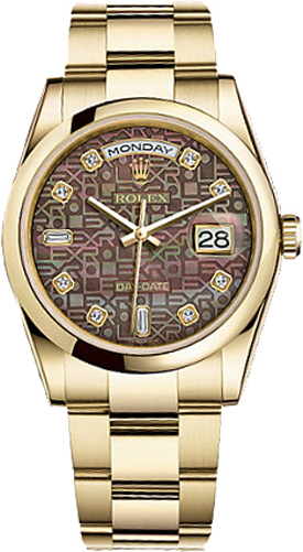 repliche Orologio Rolex Day-Date 36 Black Mother of Pearl Diamond Watch 118208