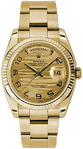 repliche Orologio Rolex Day-Date 36 in oro giallo massiccio 18 carati con quadrante champagne 118238