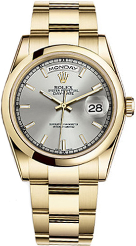 repliche Orologio Rolex Day-Date 36 quadrante argento orologio in oro 118208