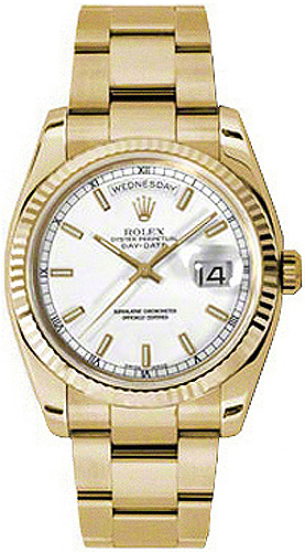 repliche Orologio Rolex Day-Date 36 quadrante bianco scanalato lunetta orologio in oro 118238
