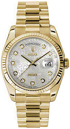 repliche Orologio Rolex Day-Date 36 quadrante in argento Jubilee Diamond quadrante in oro 118238