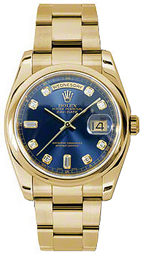 repliche Orologio Rolex Day-Date 36 quadrante in oro blu con quadrante in oro 118208