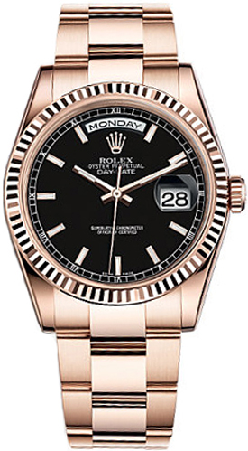 repliche Orologio Rolex Day-Date 36 quadrante nero orologio in oro 118235