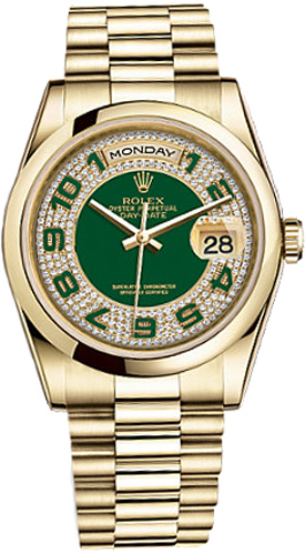 repliche Orologio Rolex Day-Date 36 quadrante verde orologio in oro 118208