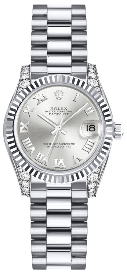 repliche Orologio Rolex Lady-Datejust 26 in argento con numeri romani in oro 179239