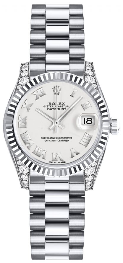 repliche Orologio Rolex Lady-Datejust 26 in oro bianco con numeri romani 179239