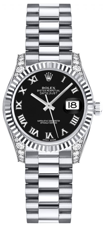 repliche Orologio Rolex Lady-Datejust 26 quadrante nero numeri romani 179239