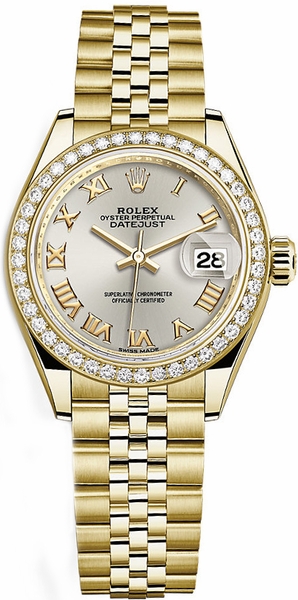 repliche Orologio Rolex Lady-Datejust 28 in argento con numero romano in oro 279138RBR