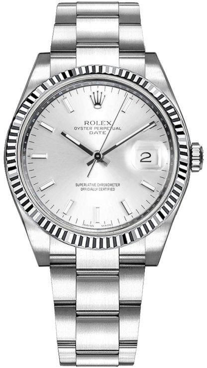 repliche Orologio Rolex Oyster Perpetual Date 34 con quadrante argento 115234