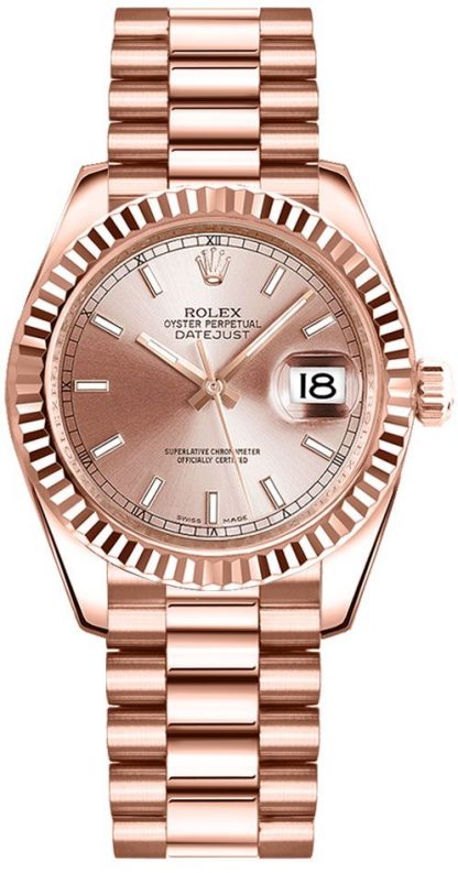 repliche Orologio da donna Rolex Datejust 31 Everose in oro con bracciale President 178275