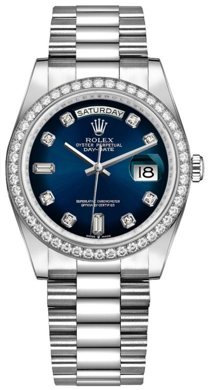 repliche Orologio da donna Rolex Day-Date 36 quadrante blu con diamanti Diamond Bezel 128349RBR