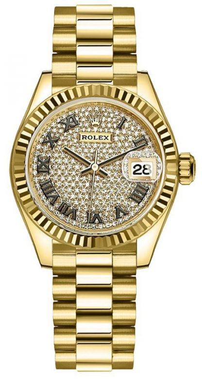 repliche Orologio da donna Rolex Lady-Datejust 28 diamanti in oro giallo 279178