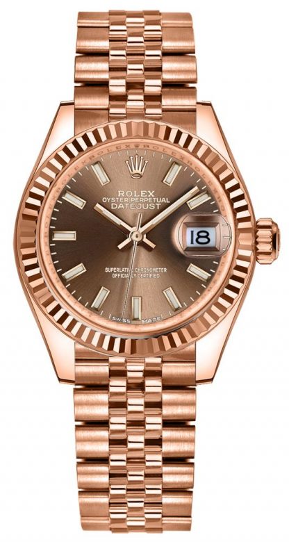 repliche Orologio da donna Rolex Lady-Datejust 28 quadrante color cioccolato oro rosa 279175