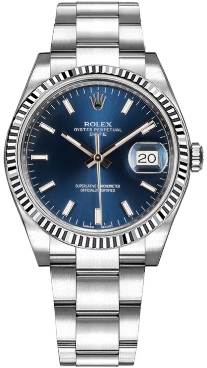 repliche Orologio da donna Rolex Oyster Perpetual Date 34 quadrante blu 115234