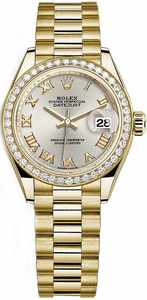 repliche Orologio da polso Rolex Lady-Datejust 28 quadrante argento President 279138RBR