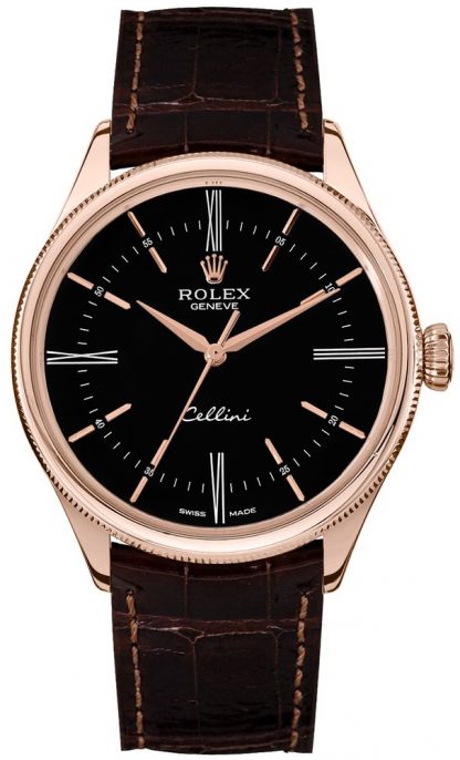 repliche Orologio da uomo Rolex Cellini Time quadrante doppio quadrante nero 50505