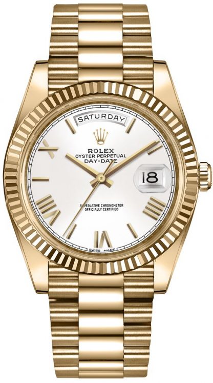 repliche Orologio da uomo Rolex Day-Date 40 quadrante bianco oro 228238