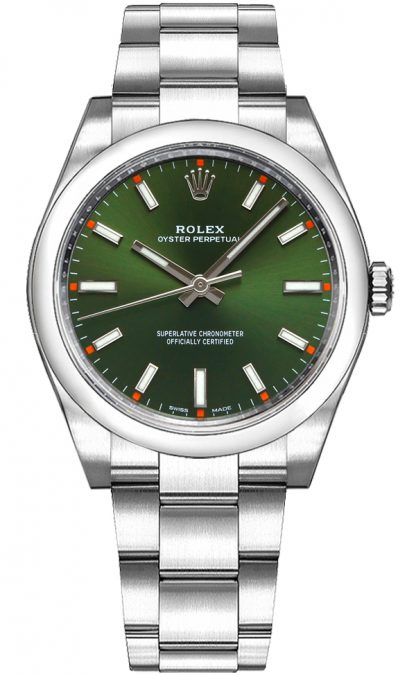 repliche Orologio di lusso Rolex Oyster Perpetual 34 quadrante verde di lusso 114200