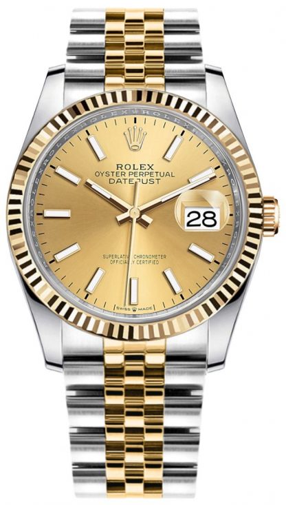 repliche Rolex Datejust 36mm Orologio quadrante champagne oro e acciaio 126233