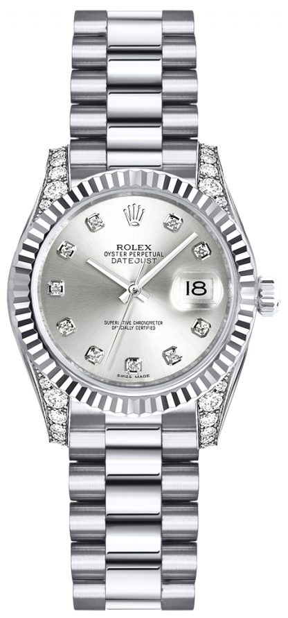 repliche Rolex Lady-Datejust 26 quadrante in argento con diamante in oro