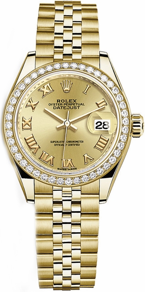 repliche Rolex Lady-Datejust 28 quadrante in oro giallo con quadrante romano 279138RBR
